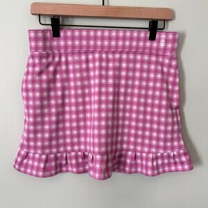 IZOD Pink Plaid Ruffle Skort, Small Short Mini Golf Pickleball Tennis